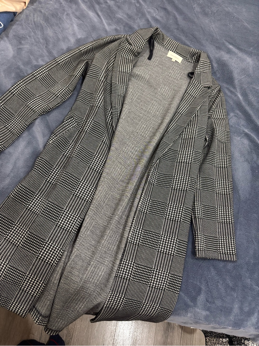 MELLODAY Black and Gray Plaid Trench Coat